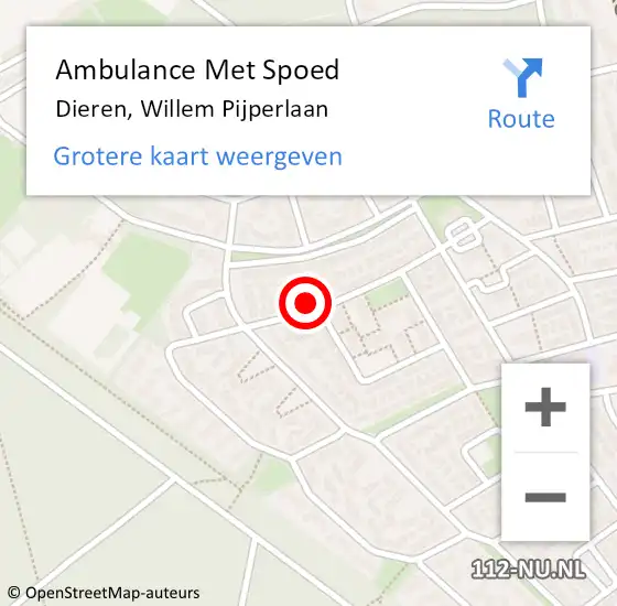 Locatie op kaart van de 112 melding: Ambulance Met Spoed Naar Dieren, Willem Pijperlaan op 19 september 2022 14:08