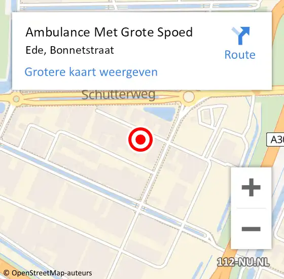 Locatie op kaart van de 112 melding: Ambulance Met Grote Spoed Naar Ede, Bonnetstraat op 19 september 2022 14:21