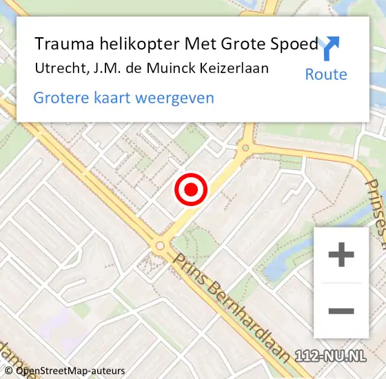 Locatie op kaart van de 112 melding: Trauma helikopter Met Grote Spoed Naar Utrecht, J.M. de Muinck Keizerlaan op 19 september 2022 14:26