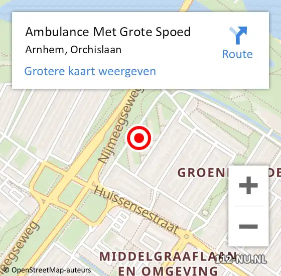 Locatie op kaart van de 112 melding: Ambulance Met Grote Spoed Naar Arnhem, Orchislaan op 19 september 2022 14:34
