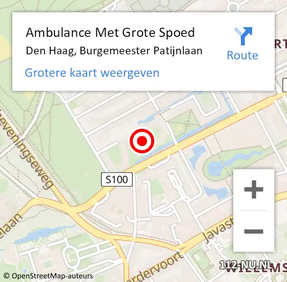 Locatie op kaart van de 112 melding: Ambulance Met Grote Spoed Naar Den Haag, Burgemeester Patijnlaan op 19 september 2022 14:53