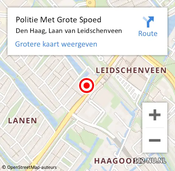 Locatie op kaart van de 112 melding: Politie Met Grote Spoed Naar Den Haag, Laan van Leidschenveen op 19 september 2022 15:01