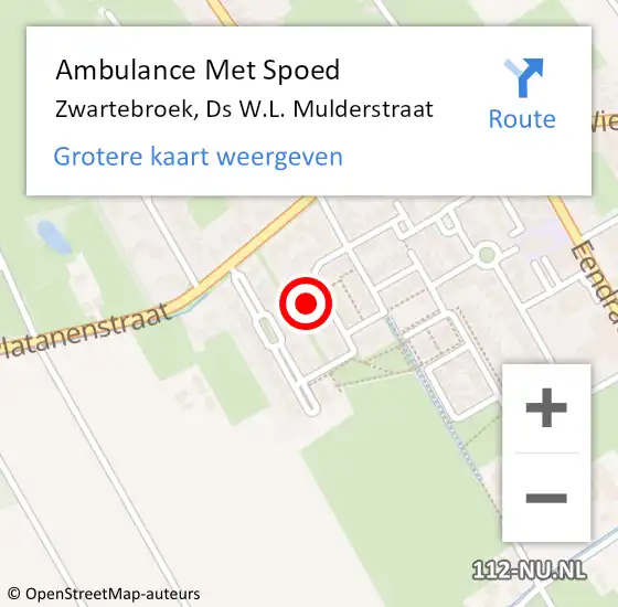 Locatie op kaart van de 112 melding: Ambulance Met Spoed Naar Zwartebroek, Ds W.L. Mulderstraat op 19 september 2022 15:25