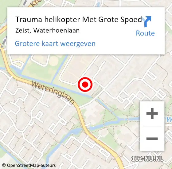 Locatie op kaart van de 112 melding: Trauma helikopter Met Grote Spoed Naar Zeist, Waterhoenlaan op 19 september 2022 15:36