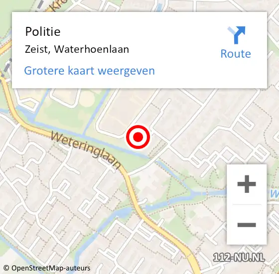 Locatie op kaart van de 112 melding: Politie Zeist, Waterhoenlaan op 19 september 2022 15:37