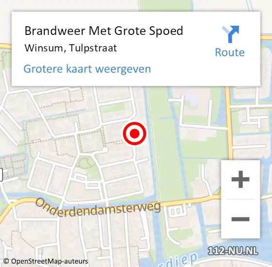 Locatie op kaart van de 112 melding: Brandweer Met Grote Spoed Naar Winsum, Tulpstraat op 19 september 2022 15:47