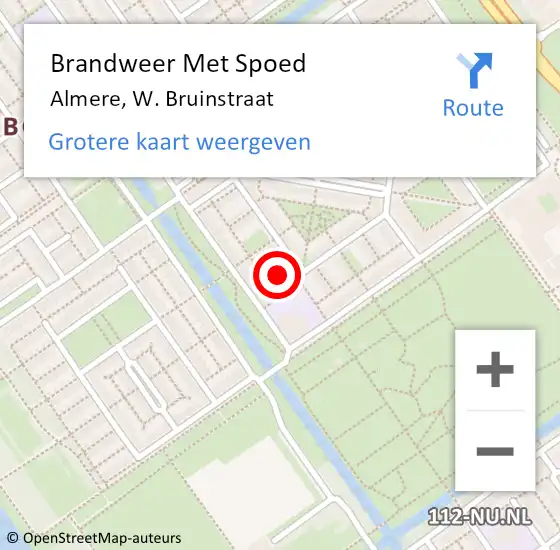 Locatie op kaart van de 112 melding: Brandweer Met Spoed Naar Almere, W. Bruinstraat op 19 september 2022 15:53