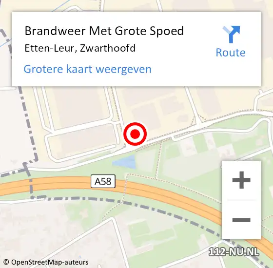 Locatie op kaart van de 112 melding: Brandweer Met Grote Spoed Naar Etten-Leur, Zwarthoofd op 19 september 2022 16:16