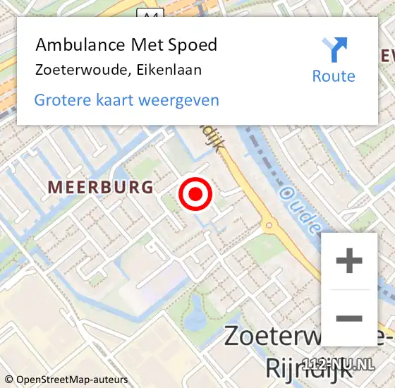 Locatie op kaart van de 112 melding: Ambulance Met Spoed Naar Zoeterwoude, Eikenlaan op 19 september 2022 16:38