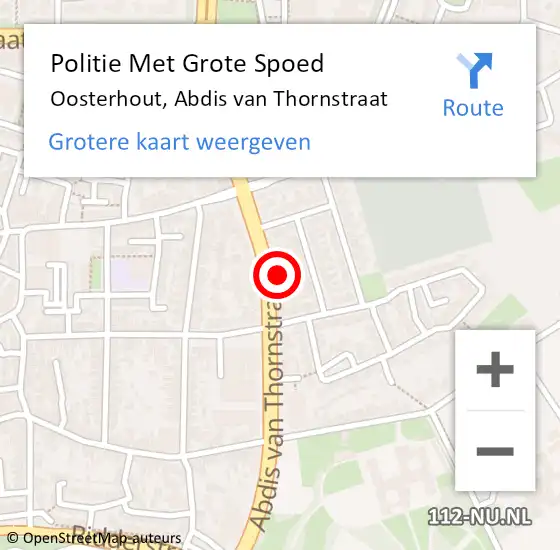 Locatie op kaart van de 112 melding: Politie Met Grote Spoed Naar Oosterhout, Abdis van Thornstraat op 19 september 2022 16:41