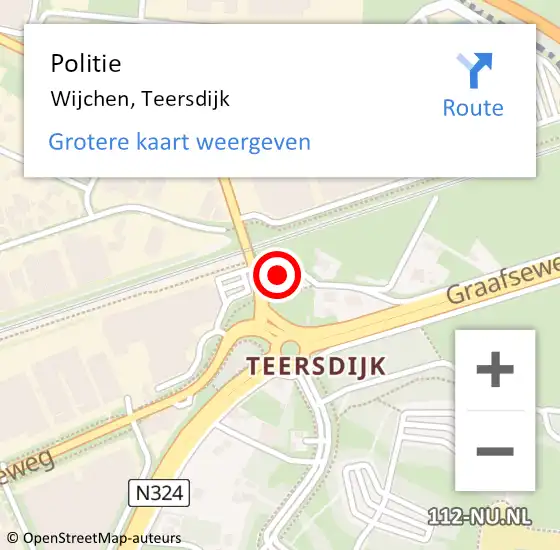 Locatie op kaart van de 112 melding: Politie Wijchen, Teersdijk op 19 september 2022 16:48