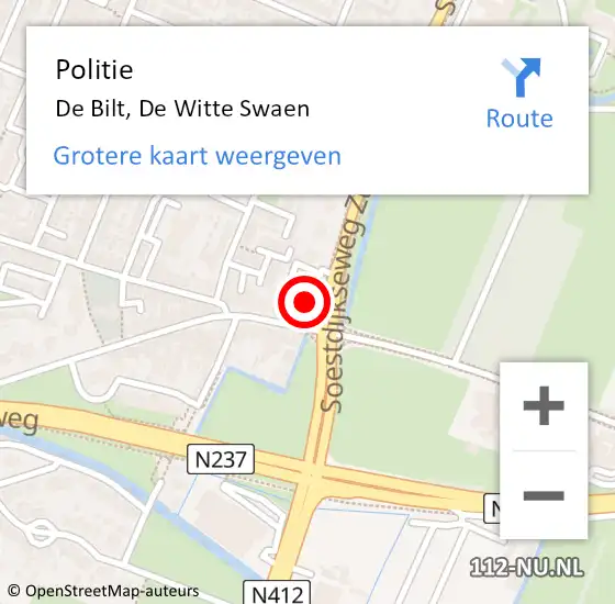 Locatie op kaart van de 112 melding: Politie De Bilt, De Witte Swaen op 19 september 2022 16:55