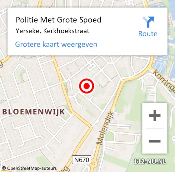 Locatie op kaart van de 112 melding: Politie Met Grote Spoed Naar Yerseke, Kerkhoekstraat op 19 september 2022 17:31