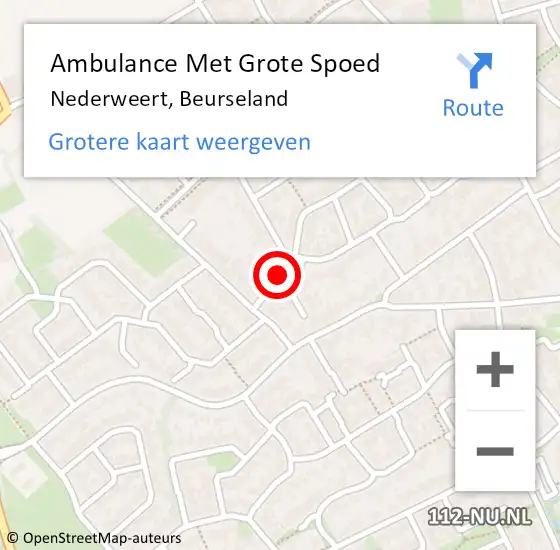 Locatie op kaart van de 112 melding: Ambulance Met Grote Spoed Naar Nederweert, Beurseland op 19 september 2022 17:48