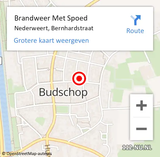 Locatie op kaart van de 112 melding: Brandweer Met Spoed Naar Nederweert, Bernhardstraat op 19 september 2022 17:49