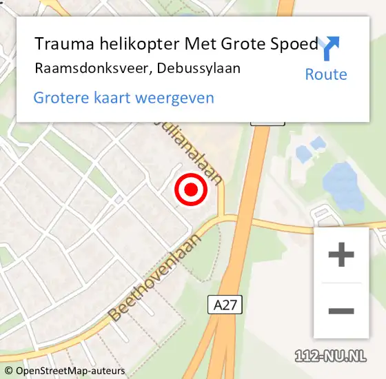 Locatie op kaart van de 112 melding: Trauma helikopter Met Grote Spoed Naar Raamsdonksveer, Debussylaan op 19 september 2022 18:12