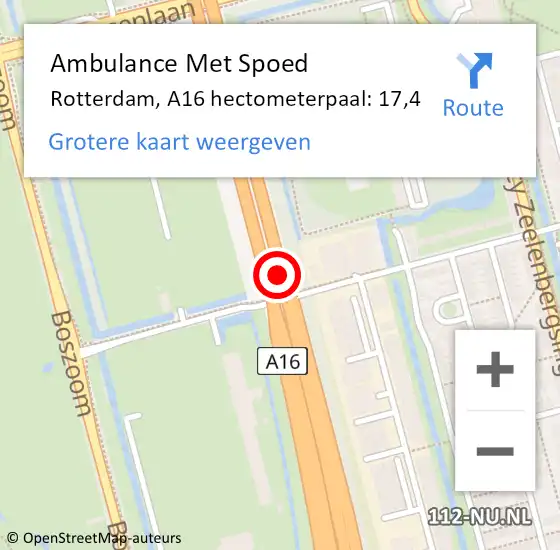 Locatie op kaart van de 112 melding: Ambulance Met Spoed Naar Rotterdam, A16 hectometerpaal: 17,4 op 19 september 2022 18:17