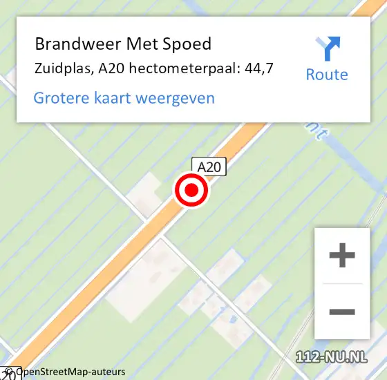 Locatie op kaart van de 112 melding: Brandweer Met Spoed Naar Zuidplas, A20 hectometerpaal: 44,7 op 19 september 2022 18:30