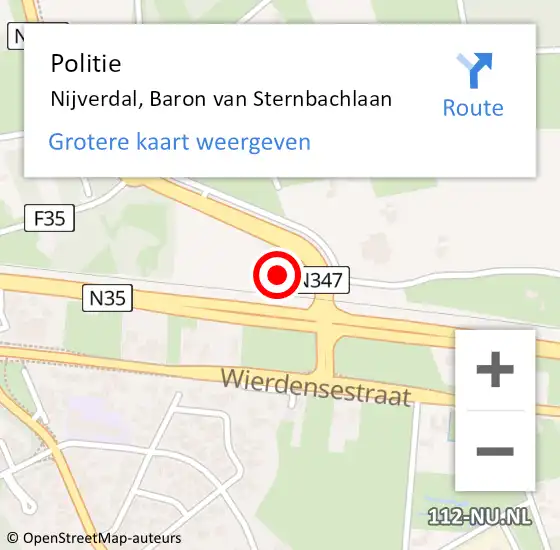 Locatie op kaart van de 112 melding: Politie Nijverdal, Baron van Sternbachlaan op 19 september 2022 18:33