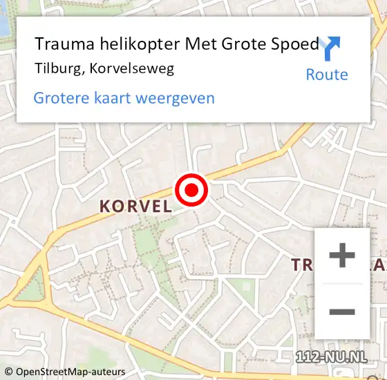 Locatie op kaart van de 112 melding: Trauma helikopter Met Grote Spoed Naar Tilburg, Korvelseweg op 19 september 2022 18:50