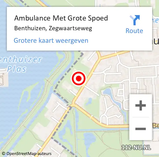 Locatie op kaart van de 112 melding: Ambulance Met Grote Spoed Naar Benthuizen, Zegwaartseweg op 19 september 2022 19:19