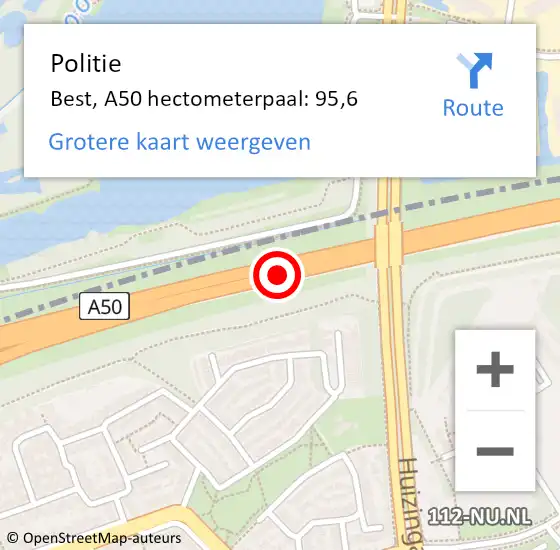 Locatie op kaart van de 112 melding: Politie Eindhoven, A50 hectometerpaal: 95,6 op 19 september 2022 20:10