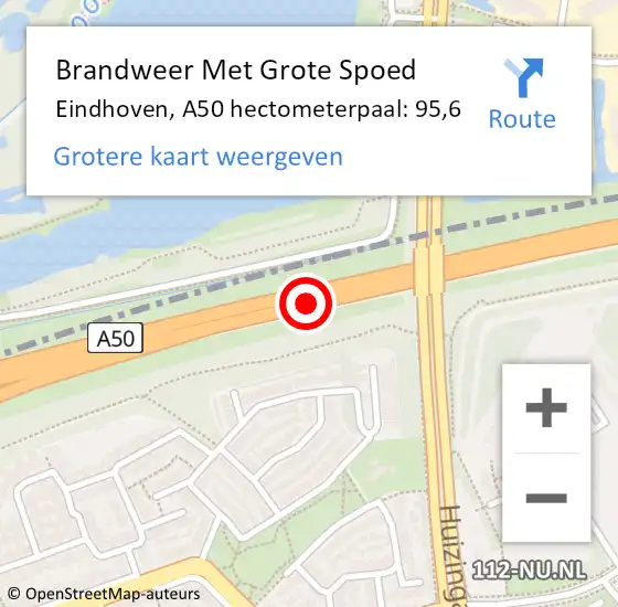 Locatie op kaart van de 112 melding: Brandweer Met Grote Spoed Naar Eindhoven, A50 hectometerpaal: 95,6 op 19 september 2022 20:11