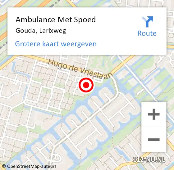 Locatie op kaart van de 112 melding: Ambulance Met Spoed Naar Gouda, Larixweg op 19 september 2022 20:56