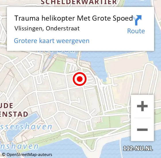 Locatie op kaart van de 112 melding: Trauma helikopter Met Grote Spoed Naar Vlissingen, Onderstraat op 19 september 2022 21:08