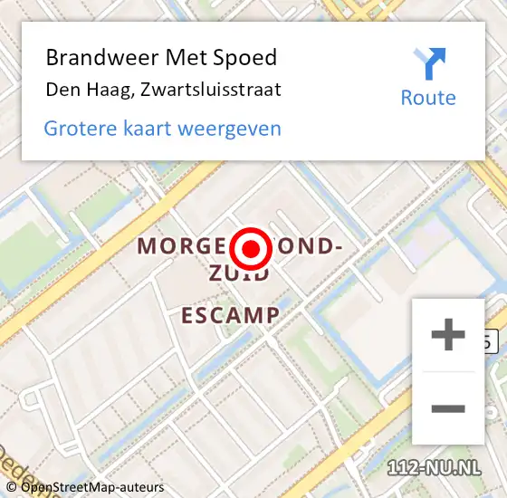 Locatie op kaart van de 112 melding: Brandweer Met Spoed Naar Den Haag, Zwartsluisstraat op 19 september 2022 21:28