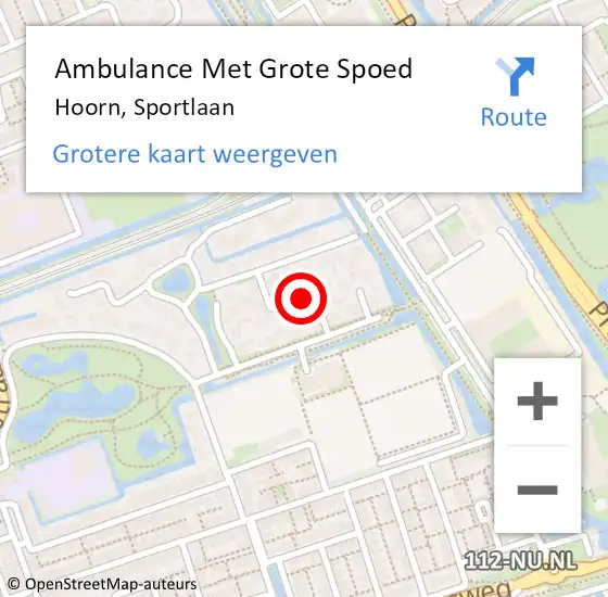 Locatie op kaart van de 112 melding: Ambulance Met Grote Spoed Naar Hoorn, Sportlaan op 19 september 2022 21:41