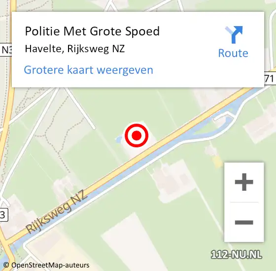 Locatie op kaart van de 112 melding: Politie Met Grote Spoed Naar Havelte, Rijksweg NZ op 19 september 2022 22:07