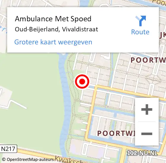 Locatie op kaart van de 112 melding: Ambulance Met Spoed Naar Oud-Beijerland, Vivaldistraat op 19 september 2022 22:37