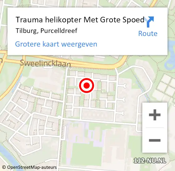 Locatie op kaart van de 112 melding: Trauma helikopter Met Grote Spoed Naar Tilburg, Purcelldreef op 19 september 2022 22:46