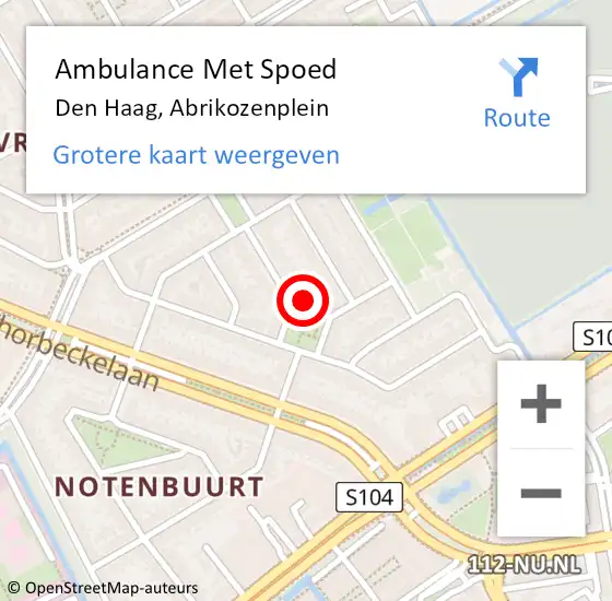 Locatie op kaart van de 112 melding: Ambulance Met Spoed Naar Den Haag, Abrikozenplein op 19 september 2022 23:36