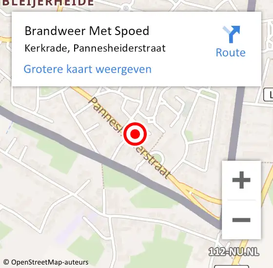 Locatie op kaart van de 112 melding: Brandweer Met Spoed Naar Kerkrade, Pannesheiderstraat op 20 september 2022 01:24