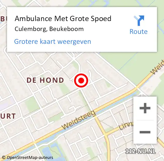 Locatie op kaart van de 112 melding: Ambulance Met Grote Spoed Naar Culemborg, Beukeboom op 20 september 2022 03:40