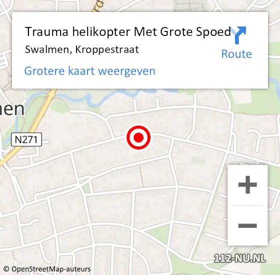 Locatie op kaart van de 112 melding: Trauma helikopter Met Grote Spoed Naar Swalmen, Kroppestraat op 20 september 2022 05:28