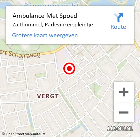 Locatie op kaart van de 112 melding: Ambulance Met Spoed Naar Zaltbommel, Parlevinkerspleintje op 20 september 2022 05:45