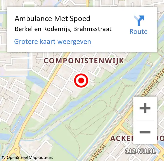 Locatie op kaart van de 112 melding: Ambulance Met Spoed Naar Berkel en Rodenrijs, Brahmsstraat op 20 september 2022 06:29