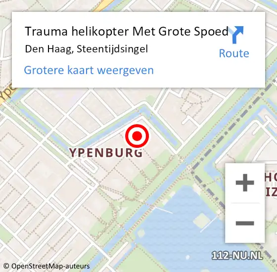 Locatie op kaart van de 112 melding: Trauma helikopter Met Grote Spoed Naar Den Haag, Steentijdsingel op 20 september 2022 06:47