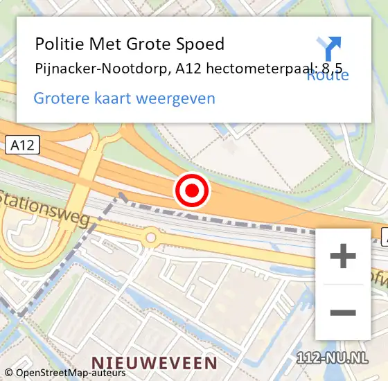 Locatie op kaart van de 112 melding: Politie Met Grote Spoed Naar Pijnacker-Nootdorp, A12 hectometerpaal: 8,5 op 20 september 2022 07:12