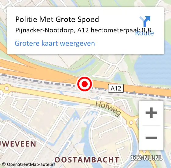 Locatie op kaart van de 112 melding: Politie Met Grote Spoed Naar Pijnacker-Nootdorp, A12 hectometerpaal: 8,8 op 20 september 2022 07:14
