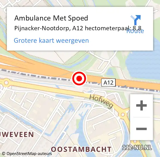 Locatie op kaart van de 112 melding: Ambulance Met Spoed Naar Pijnacker-Nootdorp, A12 hectometerpaal: 8,8 op 20 september 2022 07:15