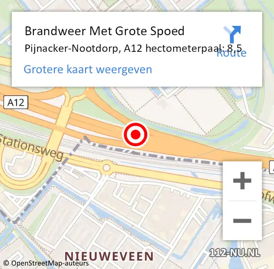 Locatie op kaart van de 112 melding: Brandweer Met Grote Spoed Naar Pijnacker-Nootdorp, A12 hectometerpaal: 8,5 op 20 september 2022 07:31