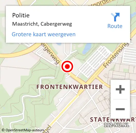 Locatie op kaart van de 112 melding: Politie Maastricht, Cabergerweg op 20 september 2022 08:06