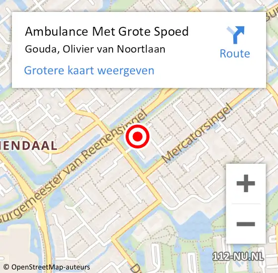 Locatie op kaart van de 112 melding: Ambulance Met Grote Spoed Naar Gouda, Olivier van Noortlaan op 20 september 2022 08:12