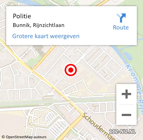 Locatie op kaart van de 112 melding: Politie Bunnik, Rijnzichtlaan op 20 september 2022 08:15