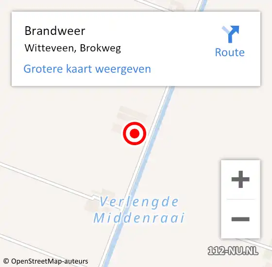 Locatie op kaart van de 112 melding: Brandweer Witteveen, Brokweg op 29 juli 2014 20:10