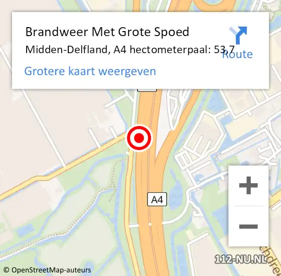 Locatie op kaart van de 112 melding: Brandweer Met Grote Spoed Naar Rijswijk, A4 hectometerpaal: 53,7 op 20 september 2022 08:16